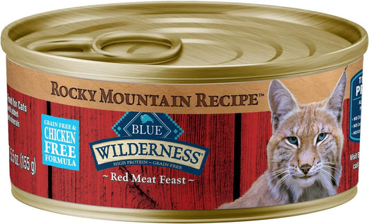 Wilderness Rocky Mountain Recipe Adult Wet Cat Food Paté, Chicken-Free & Grain-Free Recipe, Made with Natural Ingredients, Red Meat Feast, 5.5-Oz. Cans (24 Count)