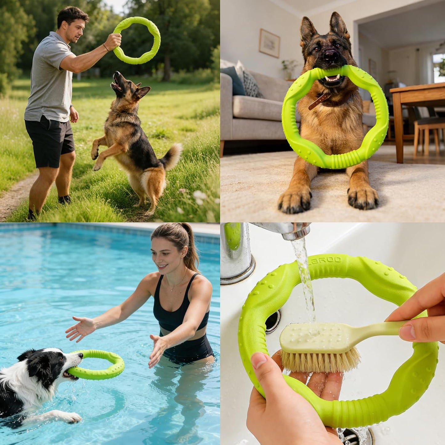 Dog Ring Toy - Durable Flying Ring for Fetch, Water Play & Training | Tough Chew-Proof Design for Aggressive Chewer Breeds, Easy-Throw Lightweight Frisbee for Medium/Large Dogs(Green/30Cm)